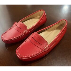 Artisure Womens Red Pebbled Leather Driving Loafers Penny Slip On Shoes Size 10